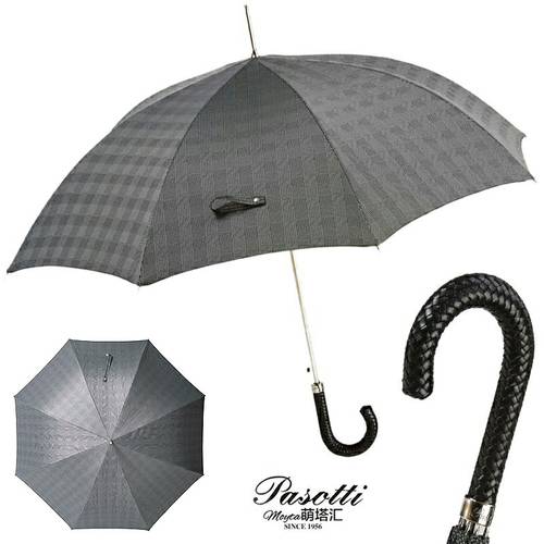 이탈리아 Pasotti 신사용 남성용 우산 길이 핸들 우산 양산 모두사용가능 우산 컴파일 가죽 손잡이 손 그레이색 체크무늬 영국 자외선 차단 썬블록