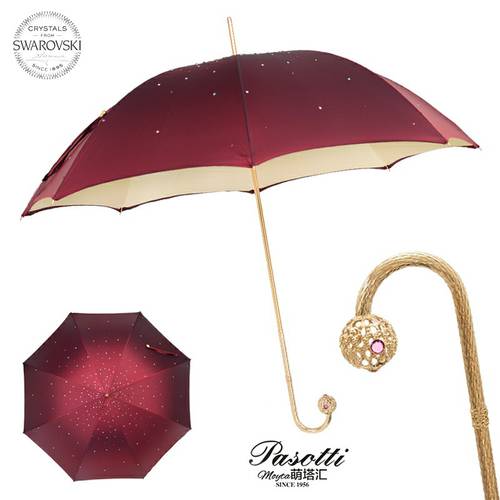 이탈리아 Pasotti 우산 럭셔리한 버건디 와인색 컬러 크리스탈 안개꽃 태양 보호 우산 여성 비 또는 빛
