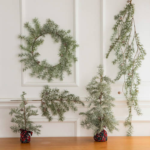 누 오지 크리스마스 트리 실버 전나무 나무 눈 느슨하게 크리스마스 꽃 링 장식용 등나무 조각 분기 장식품 christmas tree