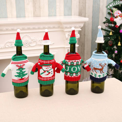 NEW 크리스마스 술병 커버 스웨터 니트 술병 커버 4 제품 상품 크리스마스 술병 장식품 크리스마스 장식 인테리어