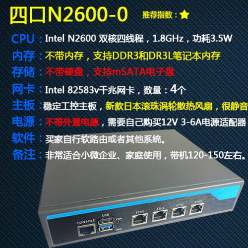 유선 4포트 미니 무소음 j1900 소형 본체 N2600 기가비트 산업용 PC 미크로틱 공유기 ROUTER OS 완제품 IKUAI