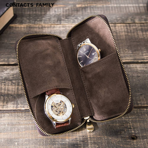 진피가죽 시계보관함 레트로 카우 스웨이드 아이디어스 지퍼 커플 시계 파우치 손목 시계 소형 디지털스토리지 전자 제품