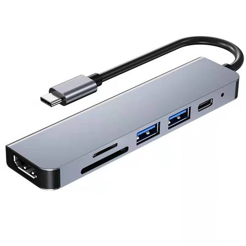 TypeC转HDMI扩展坞USB3.0读卡器手机电脑TypeC六合一投屏线4K高清