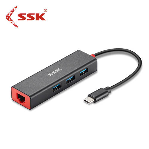 SSK飚王HUB Type-C转千兆 百兆网口+3口USB3.0四合一扩展坞分线器