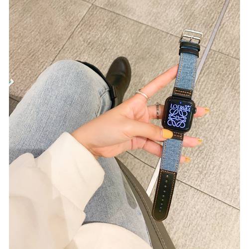 BOLIN NEW 판 유행 브랜드 개성있는 데님 캔버스 사용가능 applewatch 시계 스트랩 iwatch123456se