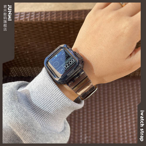 사용가능 iwatch78 세대 워치 스트랩 apple watch 애플워치 7 654321 세대 se 일체형 시계 스트랩 빙하 투명 41mm/45mm 개성있는 일체형 충격방지 디자인 시계 벨트 운동