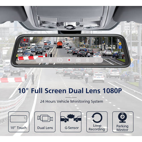 10 IPS Touch Screen View Mirror Dual Camera Dash Cam Car V