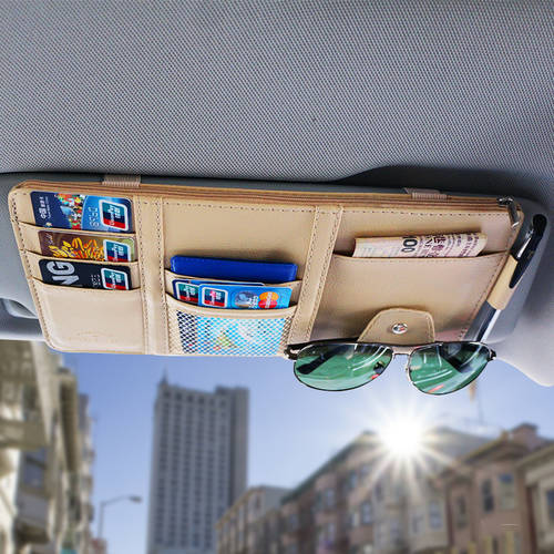다기능 차량용 파우치 가방 선바이저 커버 카드 홀더 운전 면허증 수표 카드 자동차 포장 안경 클립 프레임