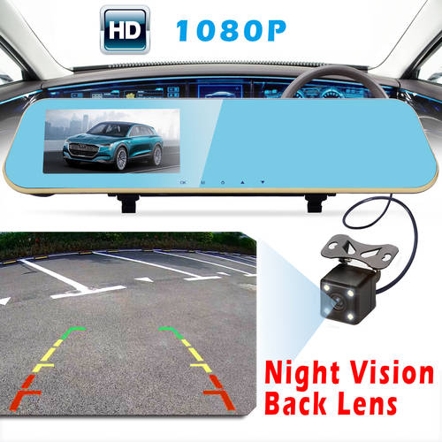 HD Car DVR Dual Lens Camera Video Recorder Monitor Rearview
