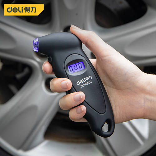 DELI 타이어 압력게이지 고정밀도 압력 측정기 디지털디스플레이 기압계 감시장치 모니터 차량용 전자 바퀴 타이어 압력계