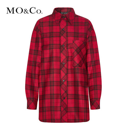 MOCO 가을 신제품 루즈핏 조합 레드 블랙 Baige 무늬 셔츠 MBO3SHTT01 Mo Anke