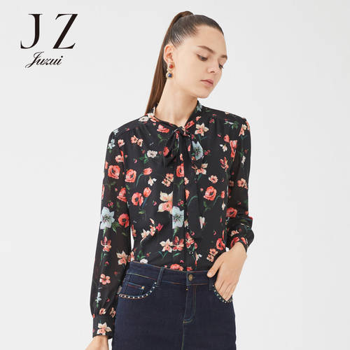 JUZUI/ 지우 지 공식 플래그십스토어 여성복  겨울옷 신제품 신상 블랙 꽃무늬 우아한 엘레강스 여성 눈 제사 셔츠