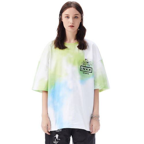 【INXX】inxx sports 트렌디 유행 브랜드 신제품 커플 반팔 루즈핏 개성있는 프린팅 티셔츠 T셔츠 남여공용 착장 상품