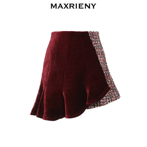 MAXRIENY 신제품 패션 트렌드 레트로 트위드 벨벳 하이웨이스트 치마바지 루즈핏 와이드 반바지 숏팬츠 여성
