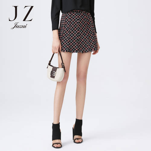 JUZUI/ 지우 지 공식 플래그십스토어  가을 신제품 신상 하이웨이스트 체크무늬 로맨틱  스타일 짧은 소녀 훌 스커트