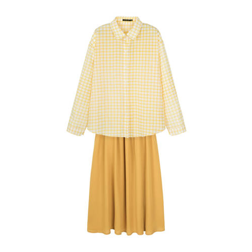 SEMIR 정장 스커트 여성용  여름 신상 컬러매칭 체크무늬 상큼한 셔츠 매달다 허리밴딩 슬림 치마 루즈핏