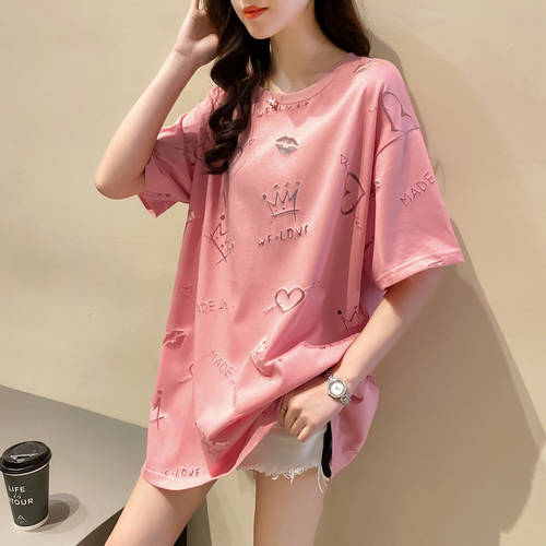 헤징 루즈핏 슬림핏 반팔 티셔츠 T셔츠 여성 여름 미디 플레어  신제품 신상 한국판 패션 트렌드 펀칭 올매치 상의