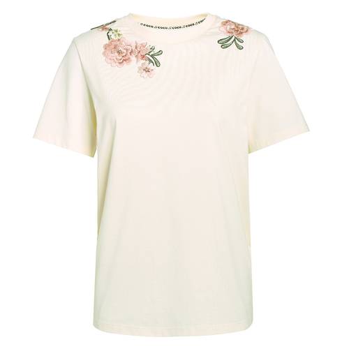 FIVE PLUS 신상 여성 가을옷 COCO 콜라보 에디션 반팔 티셔츠 T셔츠 여성용 루즈핏 자수 패션 트랜드 상의 순면