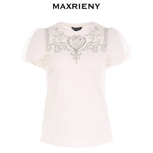 MAXRIENY 써머 여름용 신제품 신상 심플 망사 조합 상의 화이트 T 짧은 셔츠 소매  년 신제품 신상 여성용