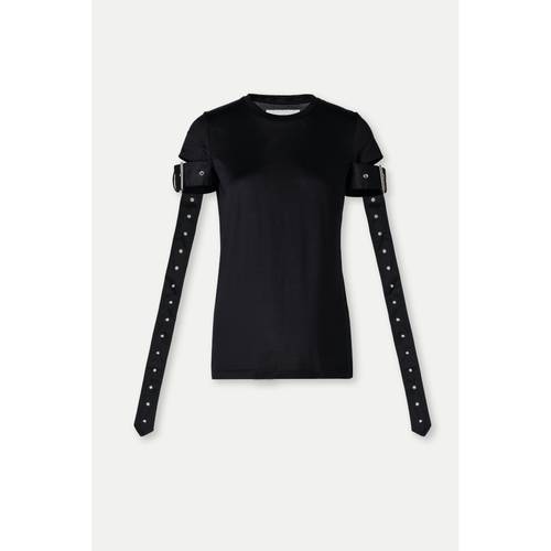 Marques&39&nbspAlmeida  가을 겨울 신상 여성 검은 가죽 대역폭 느슨하게 티셔츠 T셔츠 NET-A-PORTER