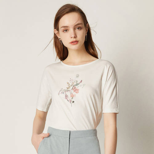 LANCY 프린팅 캐주얼 상의 여성용  여름 시즌 실용적인 올매치 프린팅 라운드 넥 티셔츠 T셔츠 여성의류 백화점 동일상품