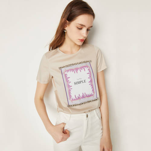 LANCY 반소매 여성복  년 여름 신상 ins 패션 트랜드 새틴 소재  스타일 프린팅 루즈핏 티셔츠 T셔츠 여성용 짧은 쇼트 상의