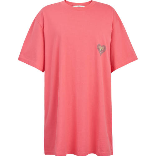 DAZZLE DAZZLE  가을 새로운 제품 라이트닝 로즈 파우더 하트 칠석 커플 반팔 티셔츠 T셔츠 여성용 2C3B3061I