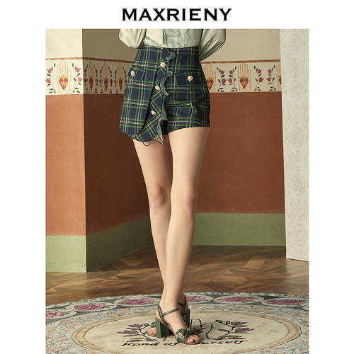 MAXRIENY 써머 여름용 신제품 신상 레트로 패션 트렌드 체크무늬 하이웨이스트 반바지 숏팬츠 여성 플라운스 와이드 팬츠 슬림핏 패션 트랜드