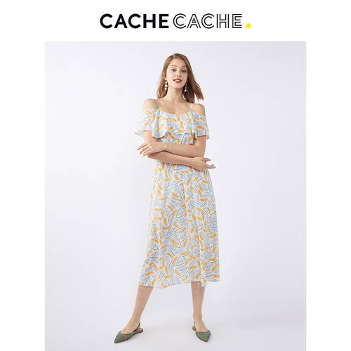cachecache 뷔스티에 원피스 선 드레스  여름 프렌치 꽃무늬 치마 미녀 일자 숄더 여신 밴딩 롱 스커트