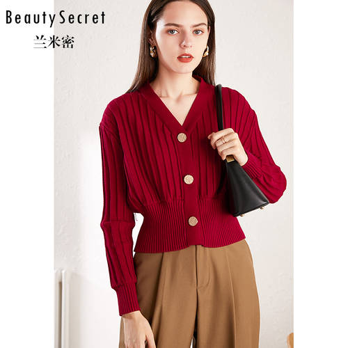 와인색 버튼식 니트 오픈 셔츠 여성용 봄 가을 줄무늬 스트라이프 브이넥 V넥 스웨터 니트 소형 케이스 짧은 쇼트 밴딩 루즈핏 상의 패션 트랜드