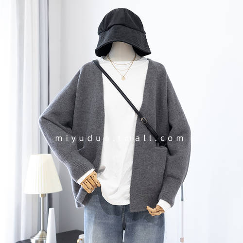  일본풍 레트로 올매치 루즈핏 캐주얼 꾸안꾸 짧은 쇼트 그레이색 고치 쫀쫀한 스웨터 니트 니트 오픈 작은 셔츠 케이스 여성용