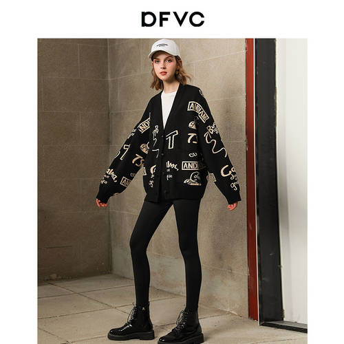 dfvc 블랙 브이넥 V넥 뜨개질 가디건 케이스 가을 신상 여성 루즈핏 위에 걸쳐 입는 일본풍 스웨터 니트 캠퍼스 룩