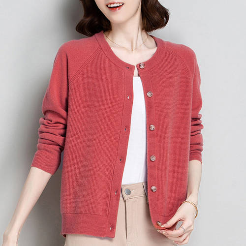  가을 신제품 신상 100% 순양모 가디건 짧은 여성 제품 한국판 루즈핏 레이어드 아우터 슬림 편물 스웨터 니트 케이스
