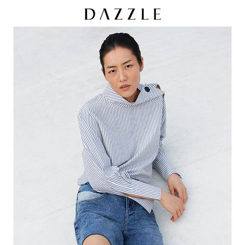 리우웬 착장 상품 DAZZLE DAZZLE  여름옷 신상 신형 신모델 얀다이드 줄무늬 스트라이프 폴라넥 터틀넥 목폴라 끈이없는 셔츠 2C2D5082S