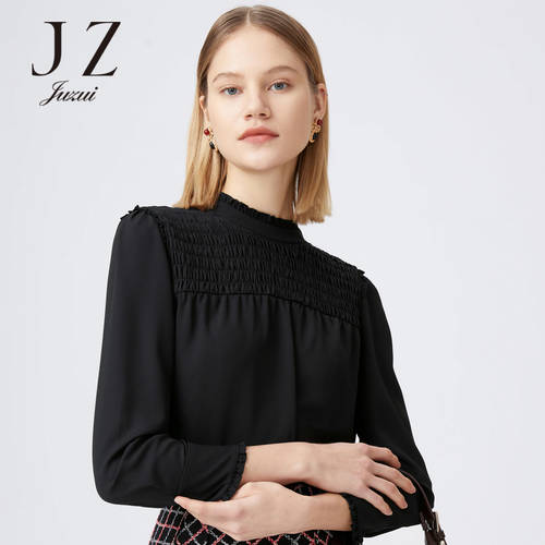 JUZUI/ 지우 지 공식 플래그십스토어  가을 신제품 신상 오간자 스탠드 칼라 주름 패션 트렌드 시폰 여자 천