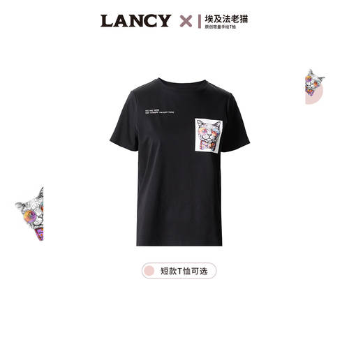 LANCY x 영국 쇼트 헤어 고양이  여름 지신 생성물 창작품 핸드페인팅 유니크 스타일리쉬한 디자인 XIAOZHONG 개성화 라운드 넥 반팔 티셔츠 T셔츠 여성용