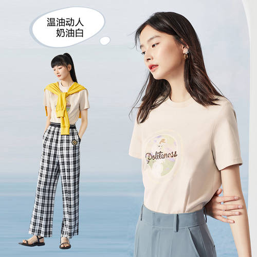 PEACEBIRD 얼음 산소 바 HERUO t 셔츠 여성용  여름 신상 루즈핏 반팔 chic 상의 티셔츠 ins 패션 트랜드