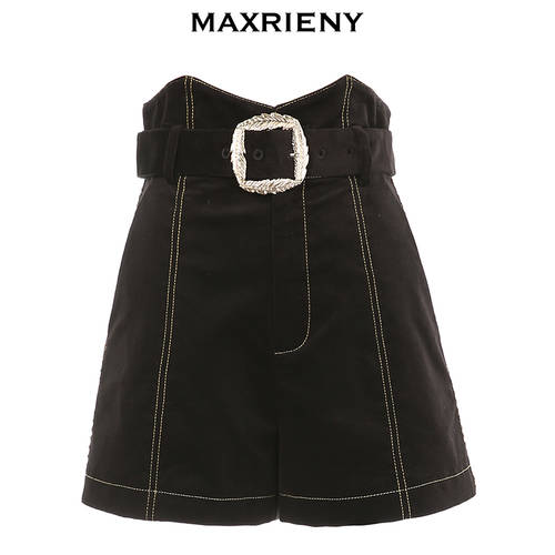 MAXRIENY 가을 신제품 신상 자연스러운 벨트 블랙 캐주얼 팬츠 바지 슬림핏 슬림핏 올매치 코듀로이 반바지 숏팬츠 여성