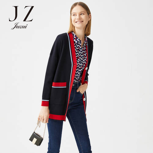 JUZUI/ 지우 지 공식 플래그십스토어  가을 신제품 신상 플리스 소재 혼방 직물 블렌딩 패션 트렌드 KOI 여성용 니트 오픈 셔츠