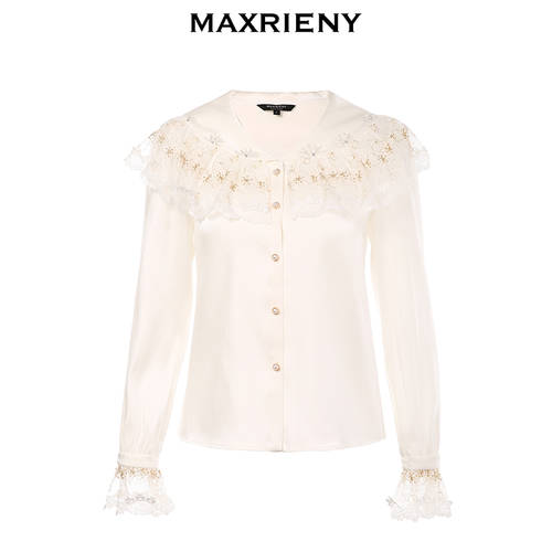 MAXRIENY 가을 신제품 신상 공주 숄 케이프 칼라 흰색 화이트 컬러 상의 여성 복고풍 분위기 레이스 자수 셔츠