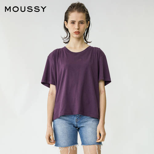 MOUSSY  초가을 신제품 라운드 넥 개성있는 끈 루즈핏 반팔 티셔츠 T셔츠 여성용 010DAS80-5340