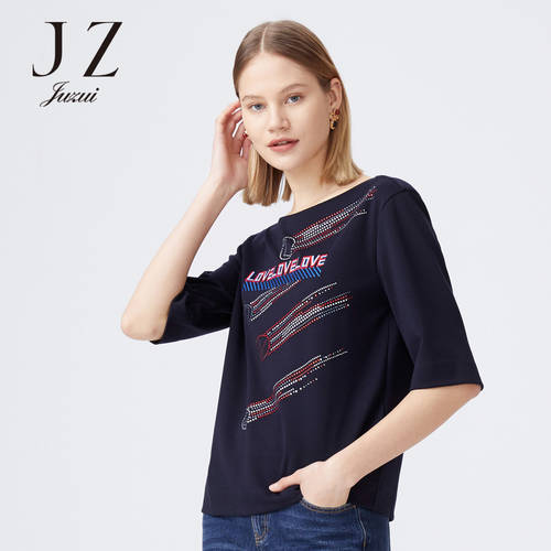JUZUI/ 지우 지 공식 플래그십스토어  가을 신제품 신상 알파벳 유행 핫피스 캐주얼 티셔츠 T셔츠 여성용 상의