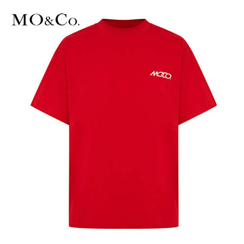 MOCO 봄철 신제품 순면 logo 프린팅 라운드 넥 순면 피부 친화적 티셔츠 T셔츠 MBO1TEE013 Mo Anke