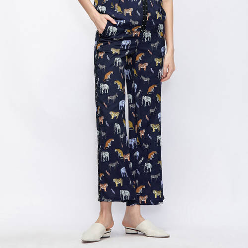 리 야 바지 여성  써머 여름용 패션 트렌드 XIAOZHONG 개성화 디자인 짐승 프린팅 캐주얼 루즈핏 와이드 팬츠 백화점 동일상품