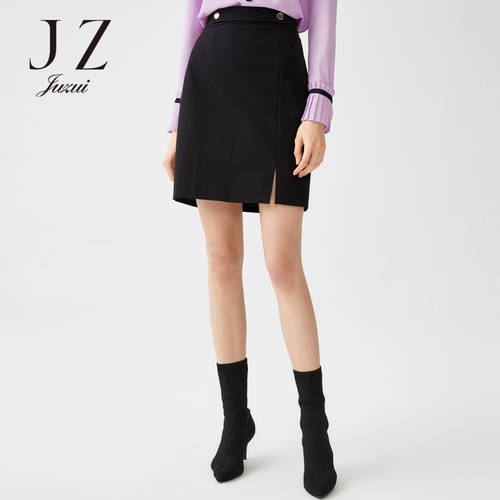 JUZUI/ 지우 지 공식 플래그십스토어  가을 신제품 신상 무지 블랙 좋은 혈색 벨트 패션 트렌드 A 짧은 여성용 훌 스커트