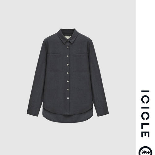 【 광군제 예약 판매 】ICICLE ICICLE 여성복 20 가을 겨울 순양모 트위드 루즈핏 듀얼 포켓 셔츠