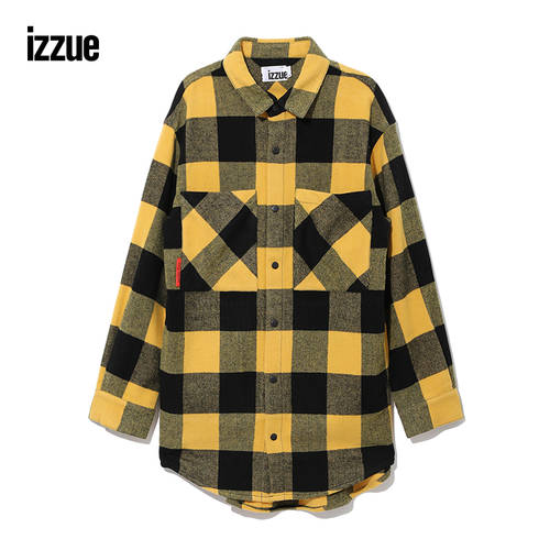 izzue 여성복 셔츠  가을 신제품 캐주얼 유행 컬러매칭 체크무늬 버튼식 열기 및 닫기 8100F0F