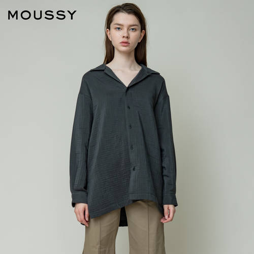 MOUSSY  가을 신제품 단색 칼라 넥 싱글 브레스트 루즈핏 캐주얼 셔츠 여성용 010DSH30-1180
