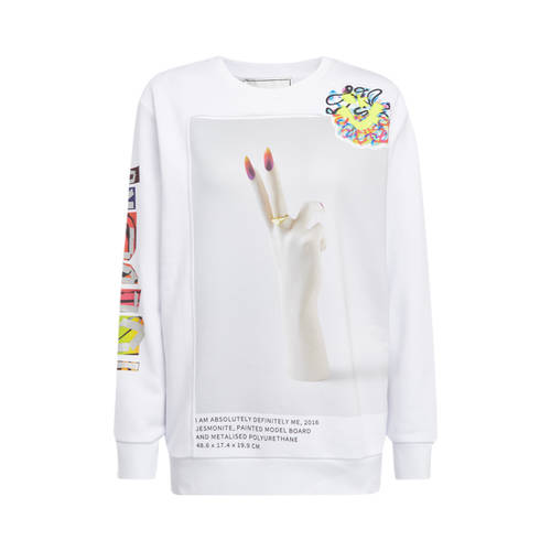 ICEBERG 화이트 개성있는 유행 재미있는 손가락 프린팅 가을 겨울 여성용 긴 소매 긴팔 티셔츠 T셔츠