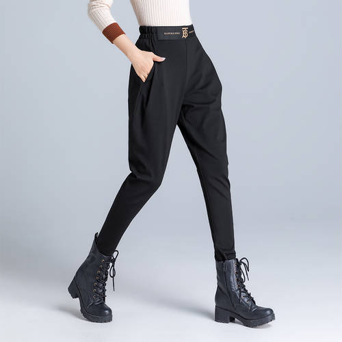 블랙 배기 바지 여성용  가을 겨울 신제품 신상 패션 트렌드 하이웨이스트 루즈핏 슬림핏 벨벳 대형 빅 사이즈 얇은 다리 무 바지
